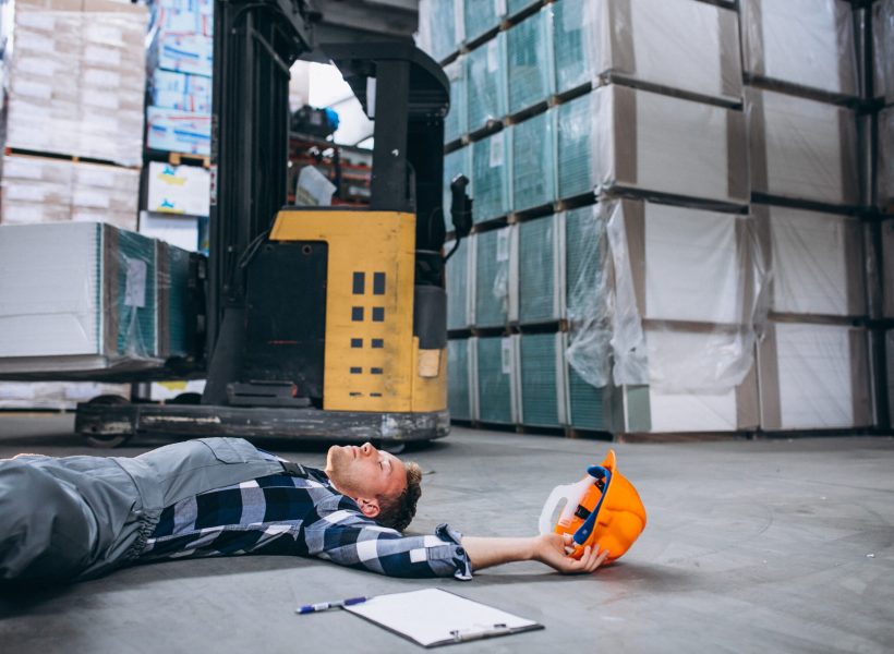 An accident at a warehouse, man on floor